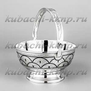 Серебряная конфетница с расписным рисунком - кф00061
