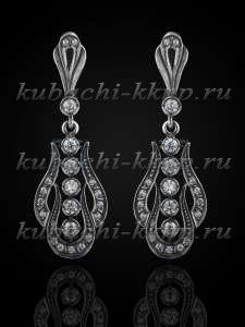 Висячие серьги кубачи с фианитами серебро - вс260 Висячие серьги кубачи с фианитами серебро - вс260