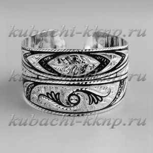 Широки жесткий серебряный браслет Кубачи - БР152