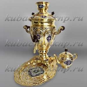 Самовар серебряный с позолотой и эмалью - см022