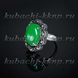 Кольцо кубачи с натуральным хризопразом в фантазийной оправе - к208
