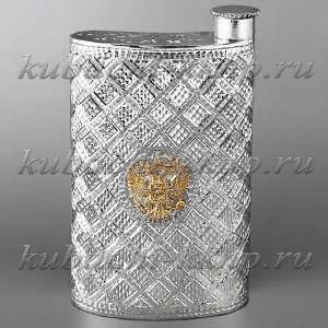 Большая серебряная фляга с гербом России - ФЛ126б