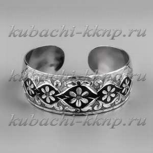 Серебряный браслет Кубачи с ромбиками и цветами - БР91 Серебряный браслет Кубачи с ромбиками и цветами - БР91