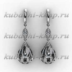 Висячие золотые серьги с фианитами - 00044e