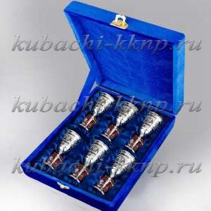 Набор из шести серебряных рюмок с капельками чернения - р0004-6