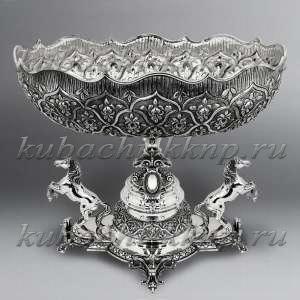 Серебряная овальная Ваза для фруктов с лошадками - вз041 Серебряная овальная Ваза для фруктов с лошадками - вз041