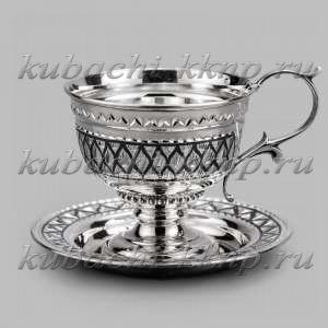 Оригинальная серебряная чашка с блюдцем 