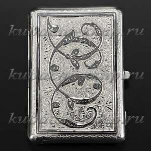 Портсигар из серебра с кубачинским орнаментом - пдс004