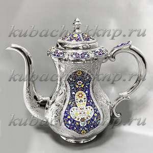 Серебряный чайник(кофейник) с эмалью  Серебряный чайник(кофейник) с эмалью