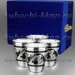 Набор из четырех больших серебряных стопок  - стп003-4