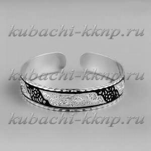 Тоненький серебряный браслет с черно-белым орнаментом - БР99 Тоненький серебряный браслет с черно-белым орнаментом - БР99