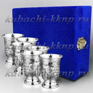 Набор из шести (6) серебряных стопок с виноградным рисунком - стп052-6