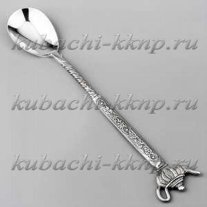 Серебряная ложка с оригинальной ручкой и красивым чайником - л00063