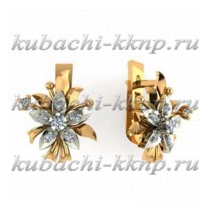 интересные золотые серьги с фианитами - 00102e