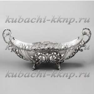Серебряная конфетница - ладья «Цветы» - кф157