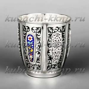 Серебряный стакан с эмалью без позолоты - ст028