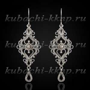 Оригинальные висячие серьги с филигранью - Ag-вс-80