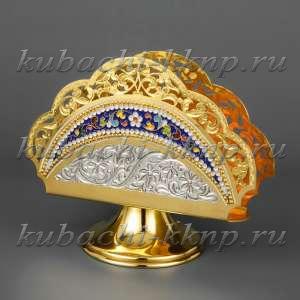 Серебряная салфетница с позолотой и эмалью - сл08