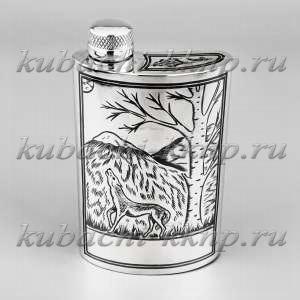 Серебряная фляга «Волк» - фл030
