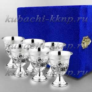 Набор из шести серебряных стопок на ножке - стп047-6
