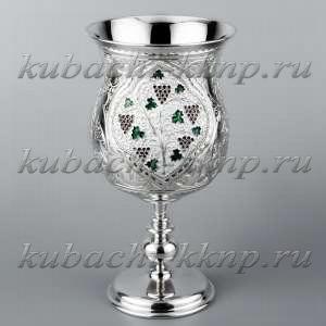 Большой серебряный фужер с цветной эмалью для вина - ф128-1 Большой серебряный фужер с цветной эмалью для вина - ф128-1