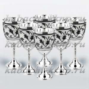 Набор из шести серебряных фужеров с чернением - ф00033-6