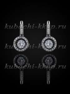 Серебряные серьги кубачи с большим фианитом - с256
