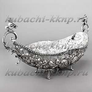 Серебряная ладья - конфетница «Цветы» с ангелочками - кф145