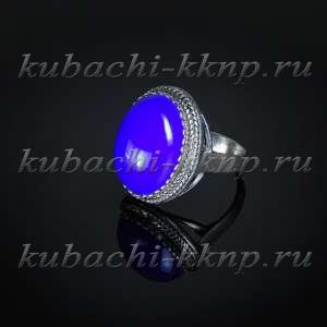 Кольцо кубачи с искусственным лазуритом в оправе - к245