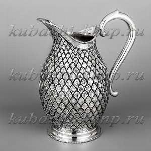 Кувшин из серебра для воды с красивый орнаментом «Чешуя» - кв128