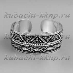 Серебряный браслет Кубачи с рисунком в народном стиле - БР159