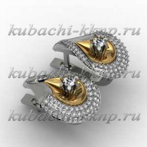 Женские золотые серьги с фианитами - 00047e