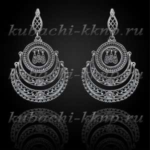 Висячие серьги с филигранью в три ряда в серебре - вс212