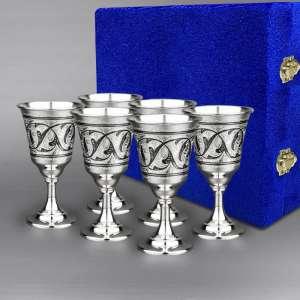 Набор из шести строгих небольших серебряных бокалов - бк024-6