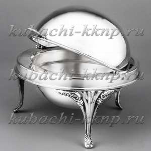 Глянцевая серебряная икорница со стеклом - ик07