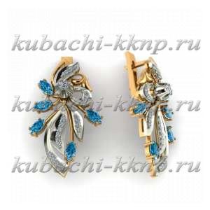 Серьги из золота с мелкими искусст. топазами - 00082e