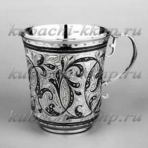 Серебряная кружка с элегантной ручкой - кр129 Серебряная кружка с элегантной ручкой - кр129