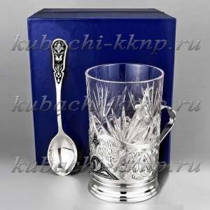 Серебряный резной подстаканник с ложкой, 230 мл - пд012л