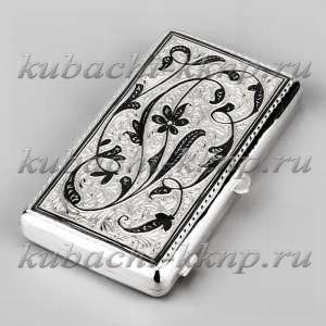 Портсигар из серебра с красивым орнаментом - пдс025
