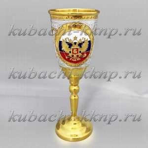 Серебряная рюмка с эмалью и гербом России - р00045 Серебряная рюмка с эмалью и гербом России - р00045