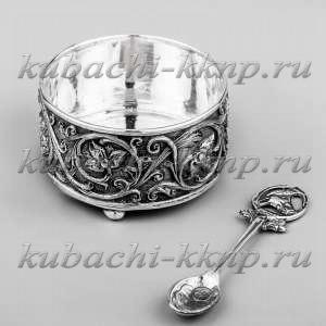 Серебряная солонка/перечница с ложкой - с039