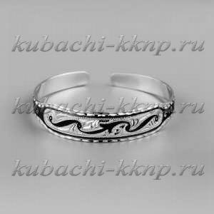 Узкий серебряный браслет Кубачи с гравировкой - БР126 Узкий серебряный браслет Кубачи с гравировкой - БР126