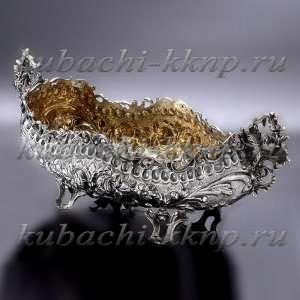Серебряная ваза для фруктов с позолотой - вз0010