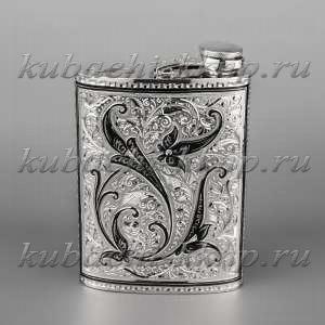 Серебряная фляга «Кубачи»  с откидной крышкой - фл036