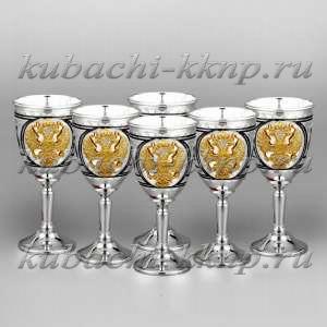 Набор рюмок из серебра с гербом России - р072-6