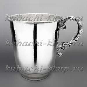 Серебряная глянцевая кружка с оригинальной ручкой без гравировки - кр114 Серебряная глянцевая кружка с оригинальной ручкой без гравировки - кр114