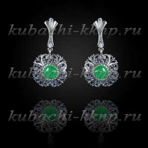 Висячие серьги с хризопразом  Висячие серьги с хризопразом