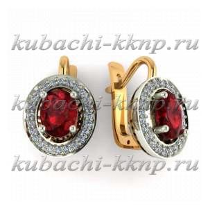 Серьги из золота с круглым искусст. гранатом - 10008e