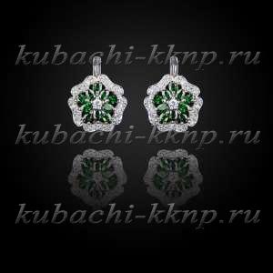 Серебряные серьги кубачи с фианитами под изумруд - с802