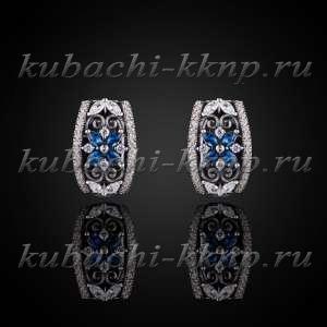 Серебряные серьги с синим камнем - Ag-с101